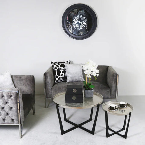 Set Of 2 Rohan Nesting Tables Black with Nickel Tops