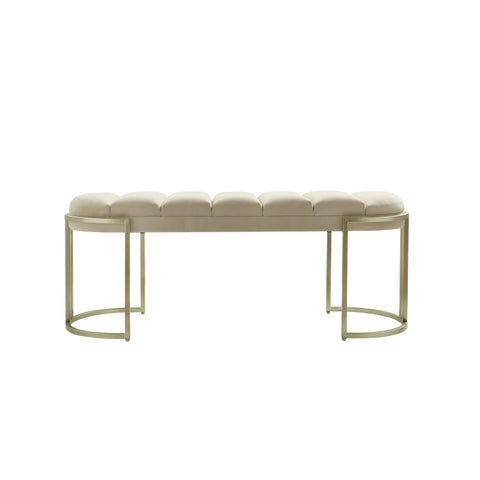 120cm Cream Velvet Tufted Bench with Champagne Legs