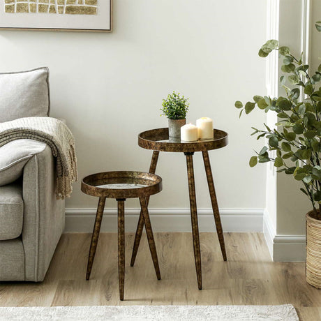 Set of 2 Antique Gold and Mirror Top Nesting Table
