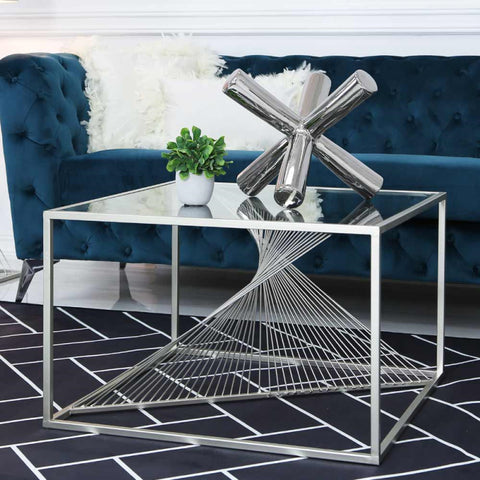 Luna Silver Metal Coffee Table with Clear Glass Top