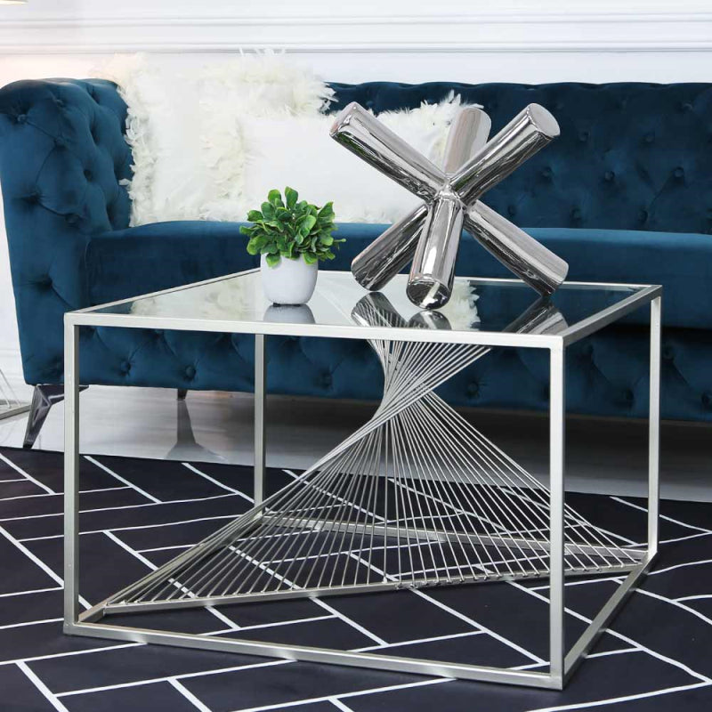 Luna Silver Metal Coffee Table with Clear Glass Top