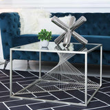 Luna Silver Metal Coffee Table with Clear Glass Top