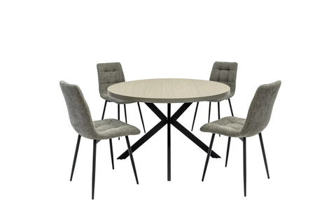 Russo 1.2m Round Dining Table - Grey Melamine / Black Leg