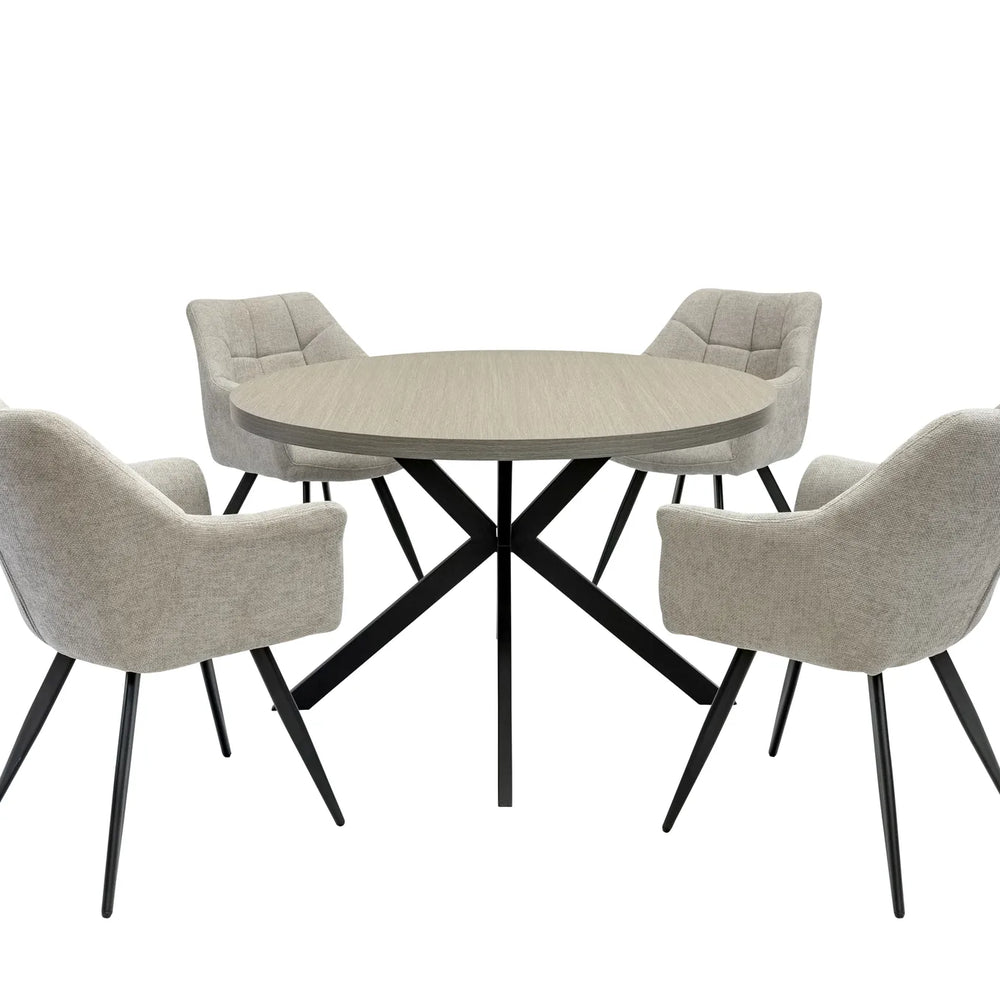 Russo 1.2m Round Dining Table - Grey Melamine / Black Leg
