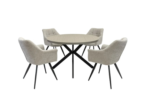 Russo 1.2m Round Dining Table - Grey Melamine / Black Leg