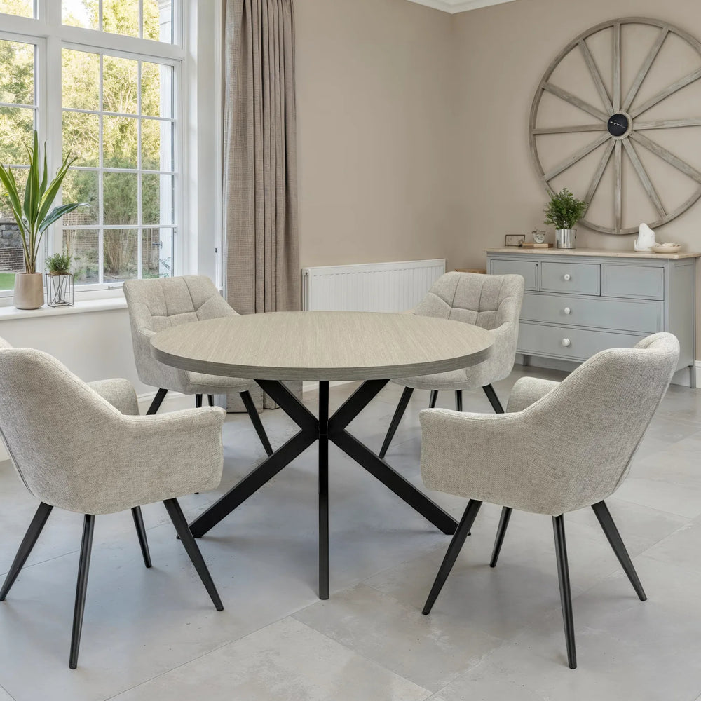 Russo 1.2m Round Dining Table - Grey Melamine / Black Leg