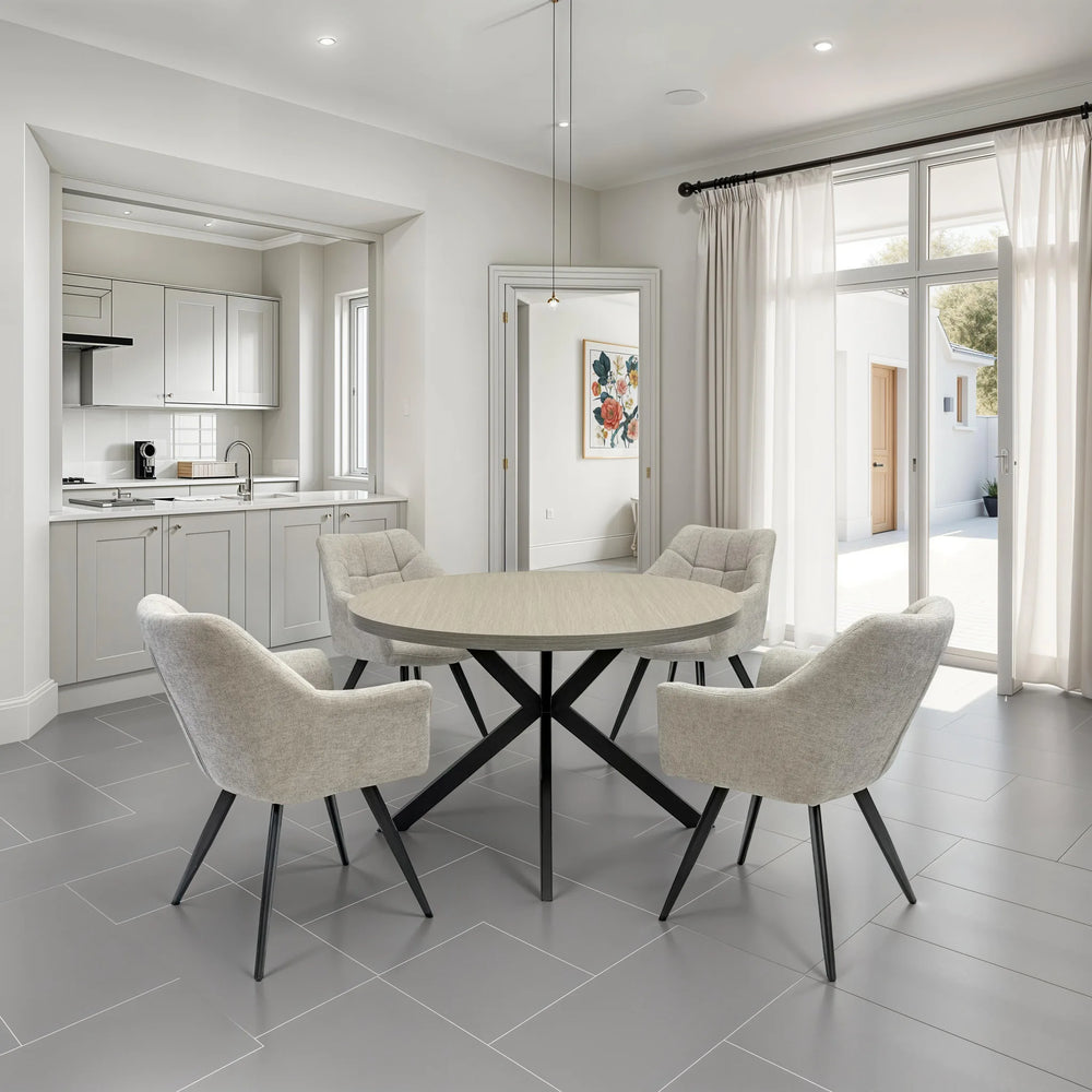 Russo 1.2m Round Dining Table - Grey Melamine / Black Leg