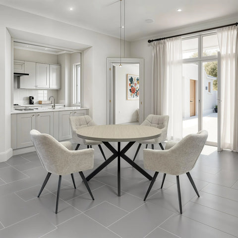 Russo 1.2m Round Dining Table - Grey Melamine / Black Leg
