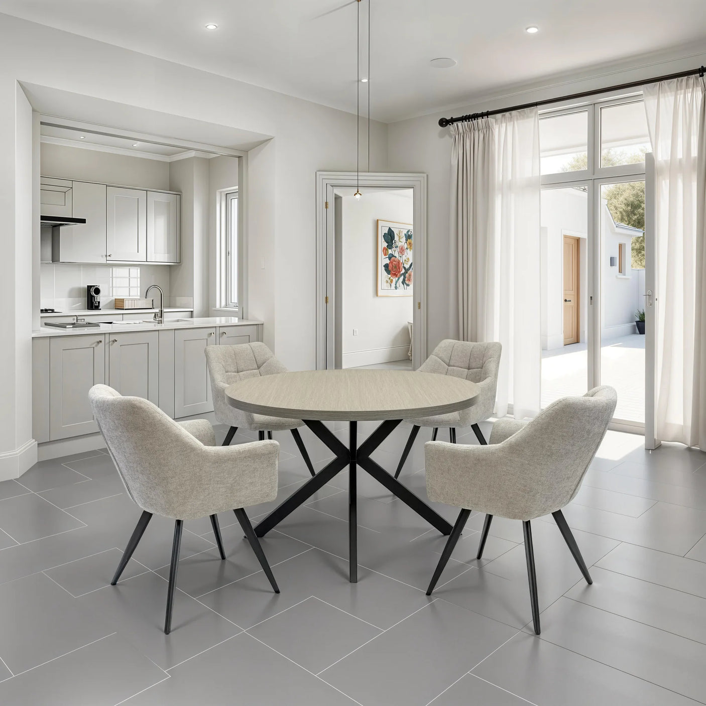 Russo 1.2m Round Dining Table - Grey Melamine / Black Leg