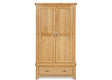 Oak 2-door wardrobe with front drawer and metal handles, straight-on angle