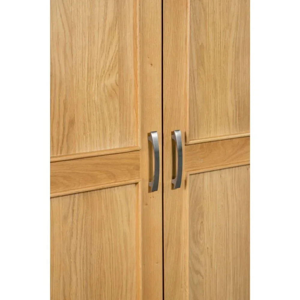 Sligo 2 door wardrobe with brushed metal handles and oak wood grain detail