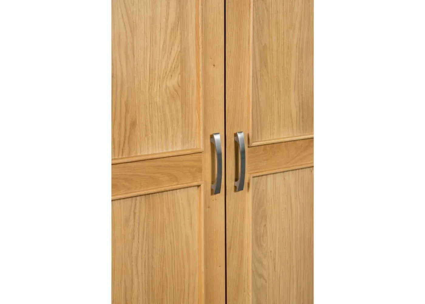 Sligo 2 door wardrobe with brushed metal handles and oak wood grain detail