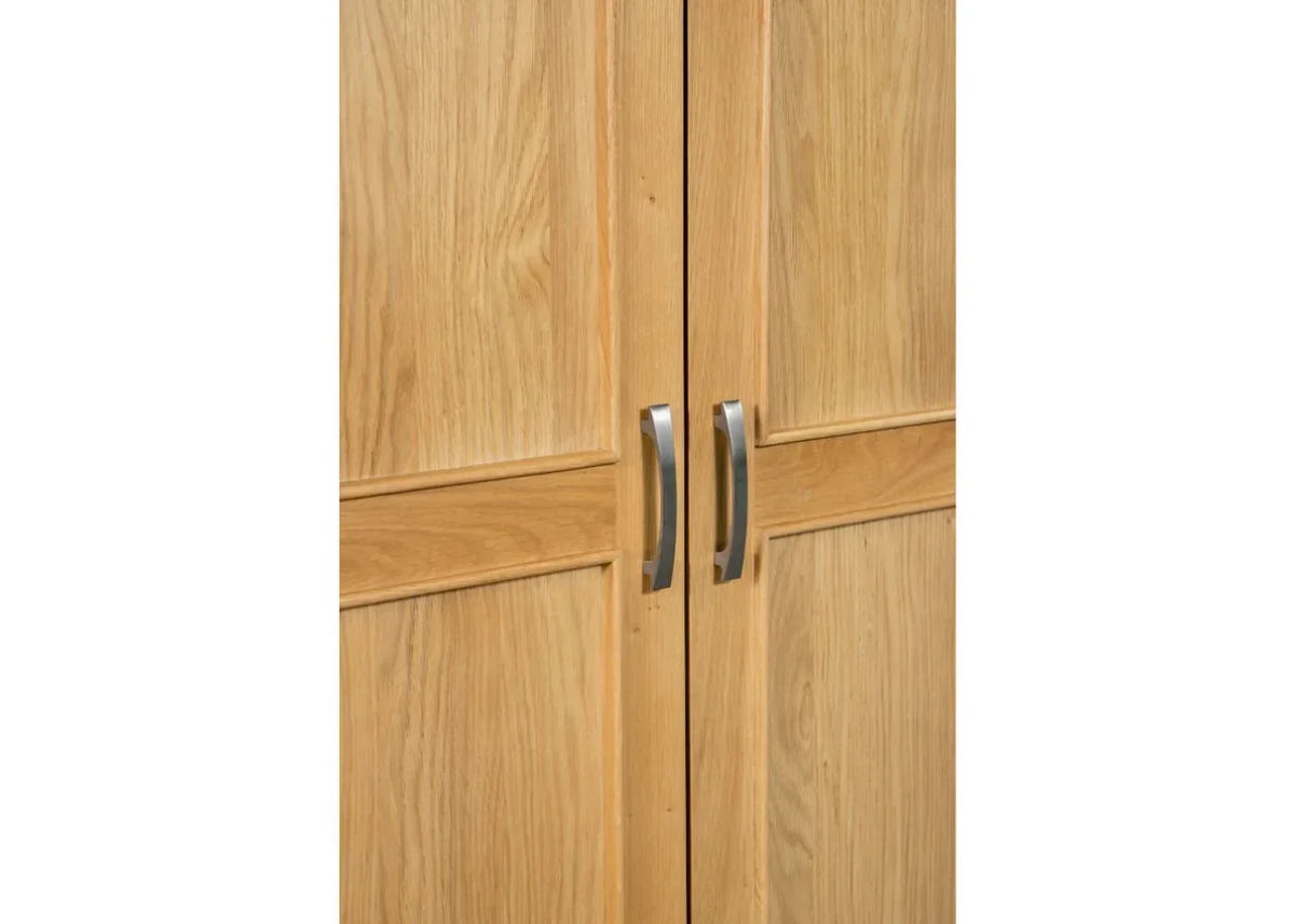 Sligo 2 door wardrobe with brushed metal handles and oak wood grain detail