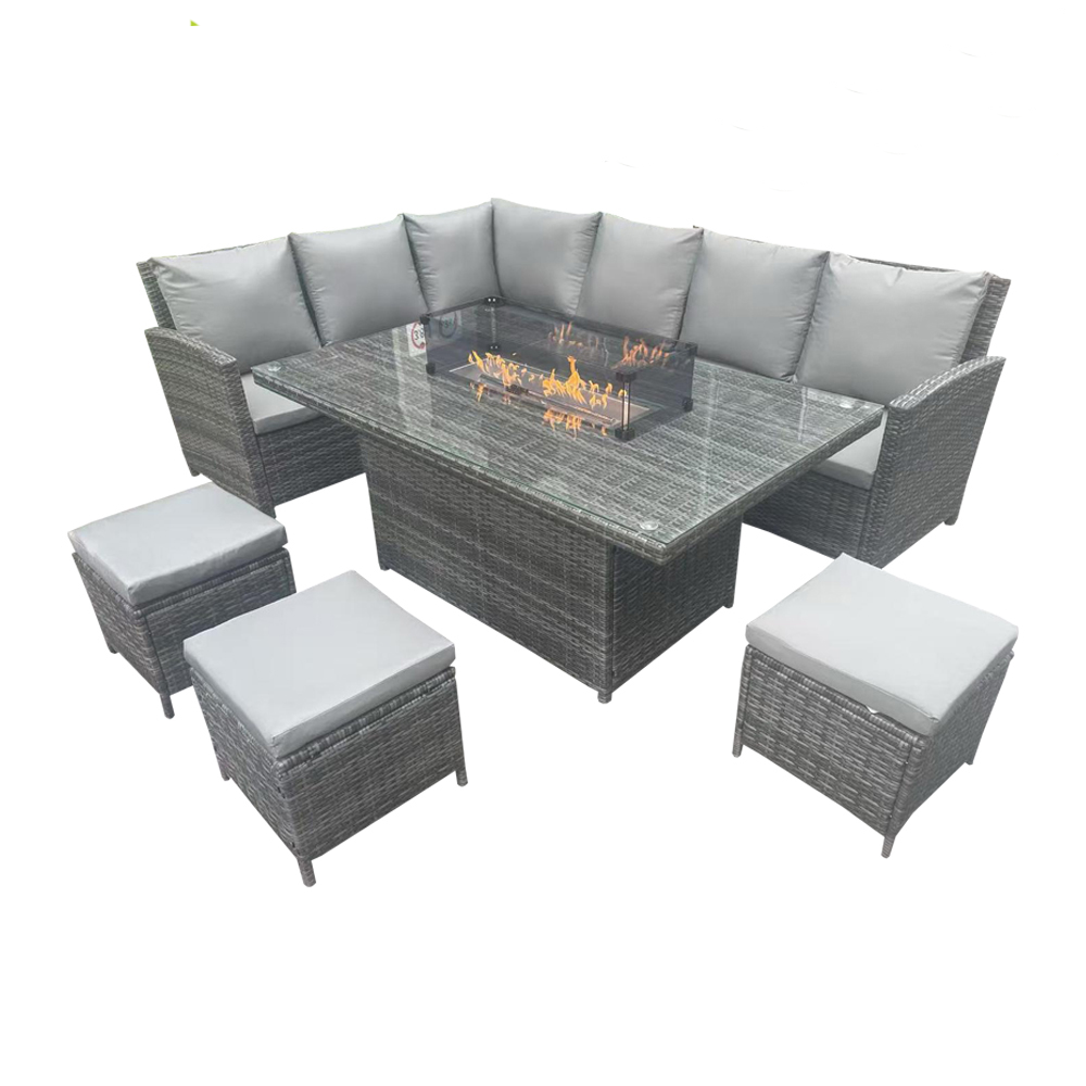Redgrave Grey Fire Pit Rattan Corner Sofa Set