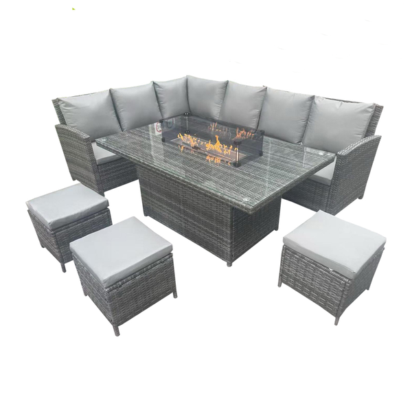 Redgrave Grey Fire Pit Rattan Corner Sofa Set