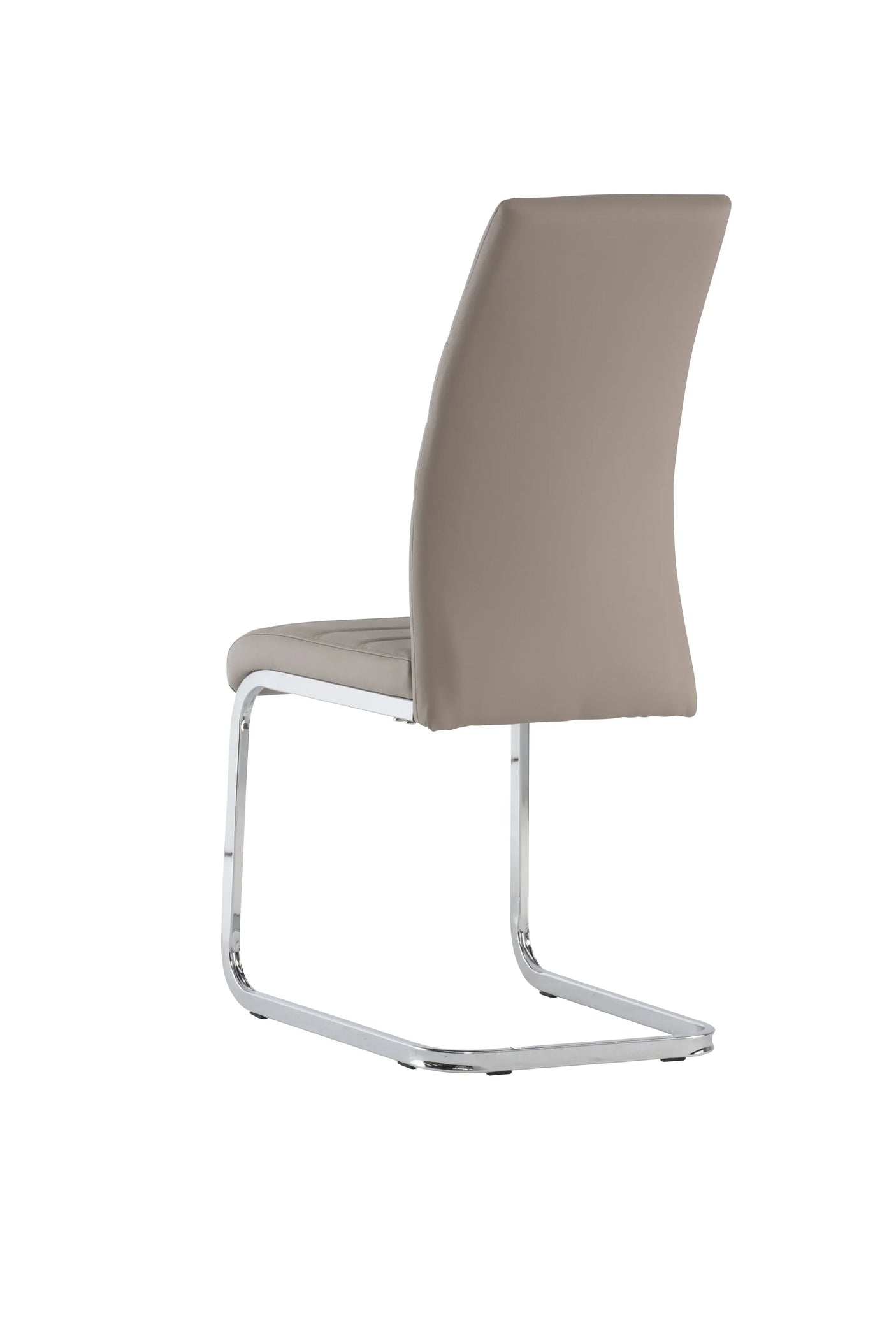 Cappuccino dining chair with chrome cantilever legs, angled rear view
