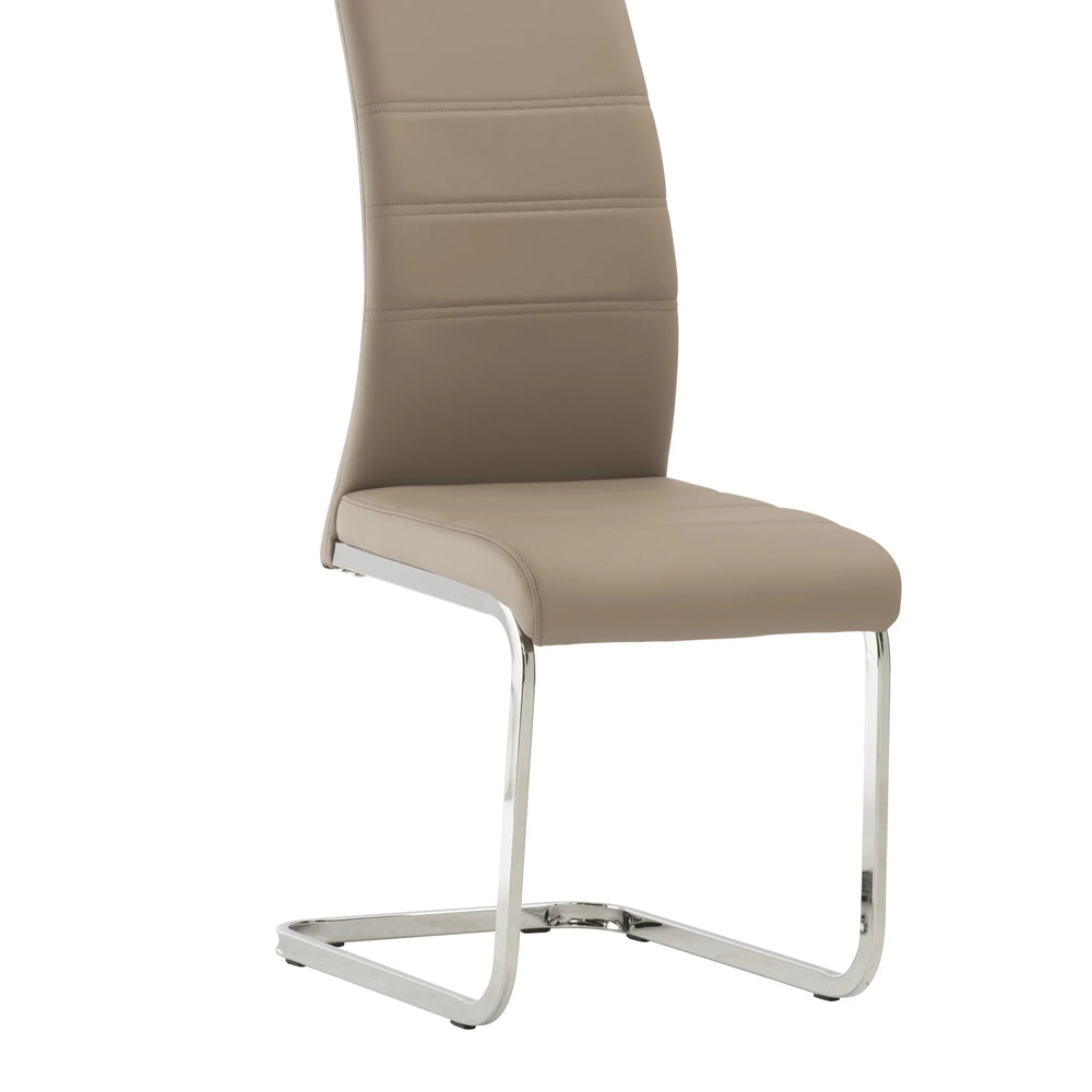 Cappuccino dining chair with chrome cantilever frame and faux leather upholstery