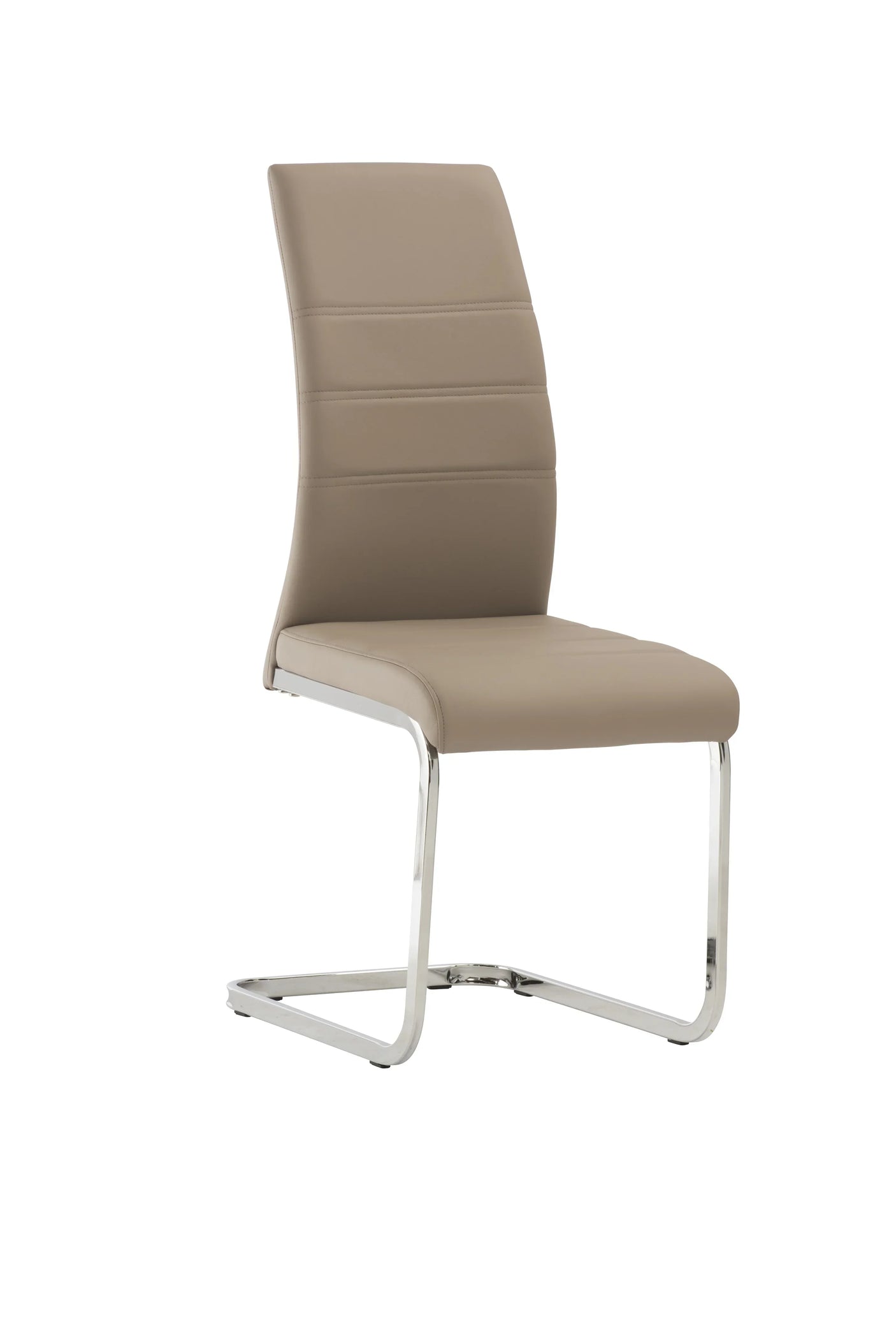 Cappuccino dining chair with chrome cantilever frame and faux leather upholstery