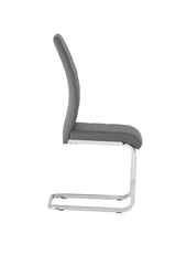 Grey dining chair with chrome cantilever base side view
