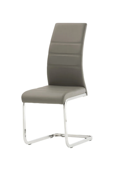 Grey faux leather dining chair with chrome cantilever frame and stitched backrest