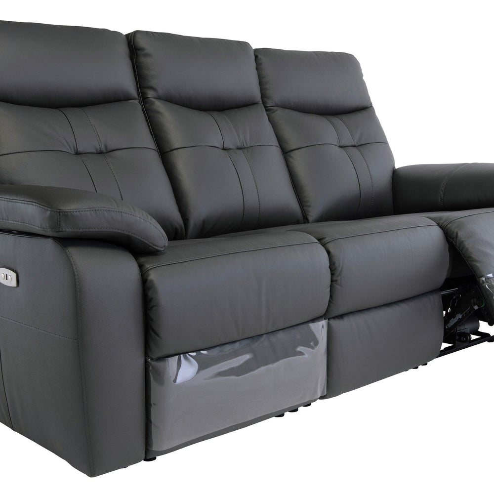 Charcoal Leather Electric 3-Seater Recliner Sofa for Ultimate Comfort