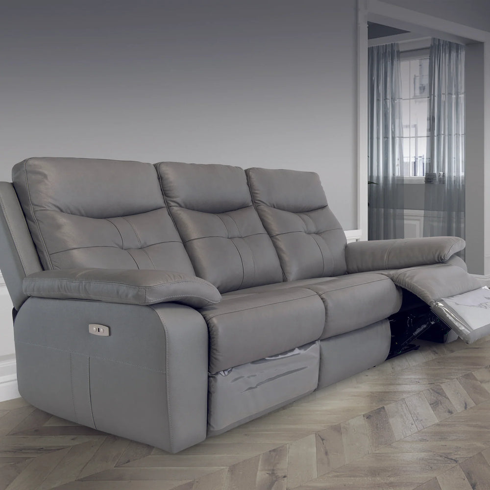 Grey Leather Electric 3-Seater Recliner Sofa for Ultimate Comfort