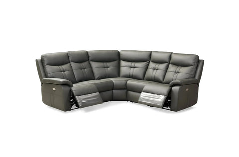 Charcoal grey corner recliner sofa with padded seats and extended footrests