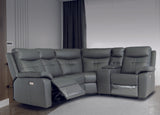 Charcoal corner sofa with recliner seat and cup holder, set in a modern living room