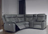 Charcoal corner sofa with recliner seat and cup holder, set in a modern living room