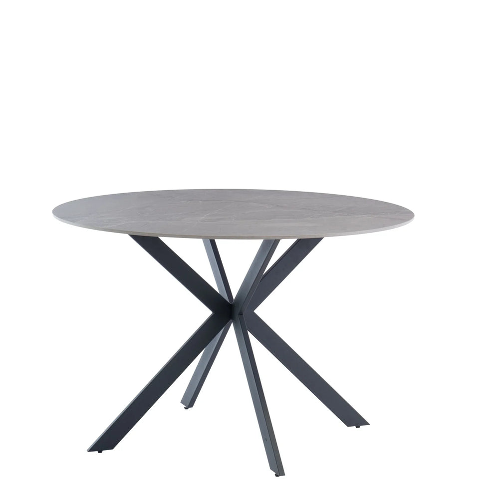Stylish 1.2m Grey Round Dining Table with Black Legs