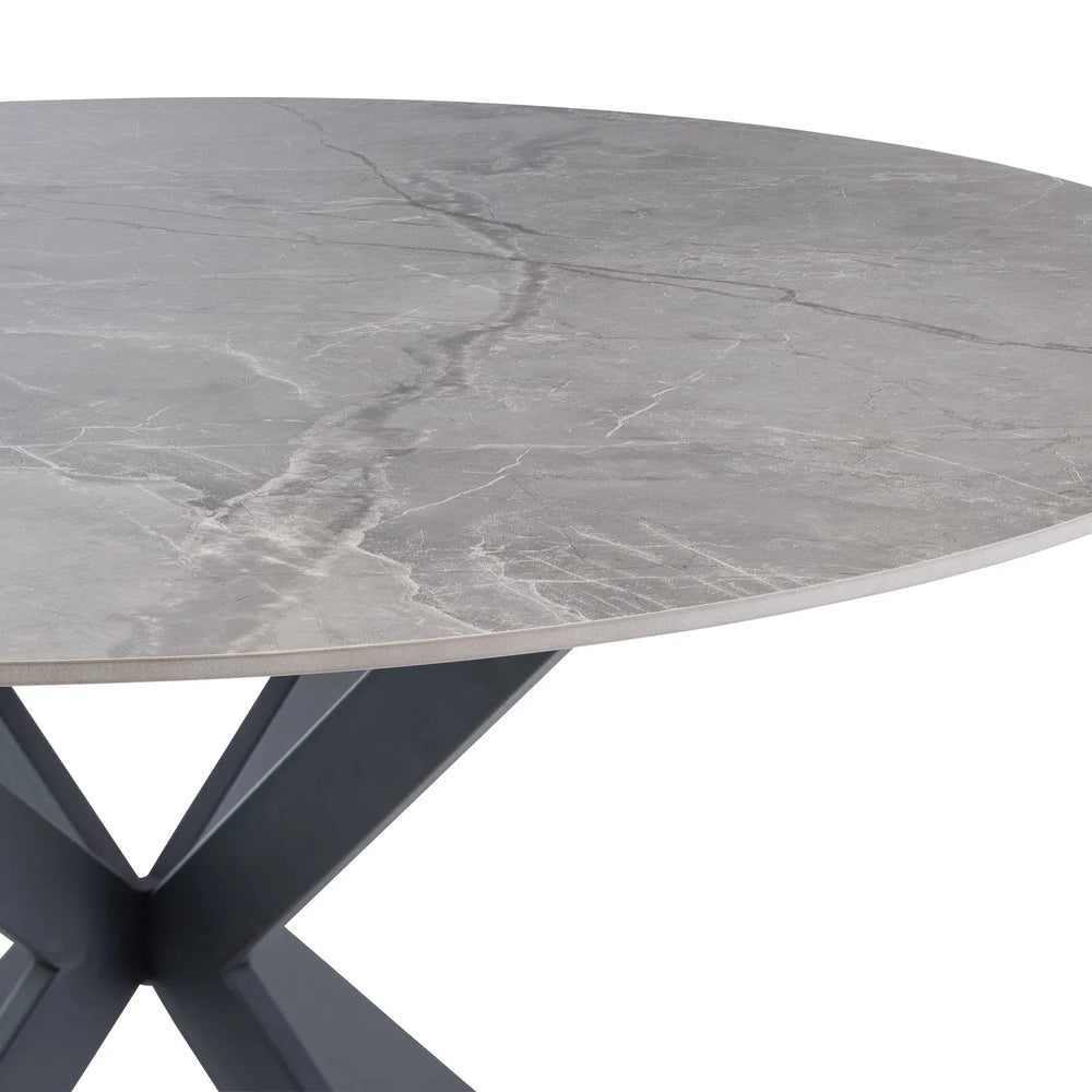 Stylish 1.2m Grey Round Dining Table with Black Legs