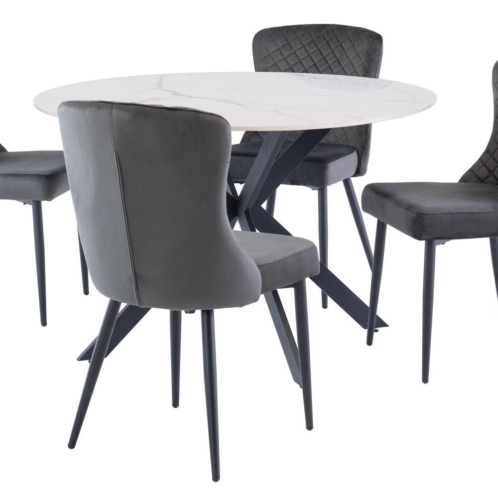 Stylish 1.2m Grey Round Dining Table with Black Legs