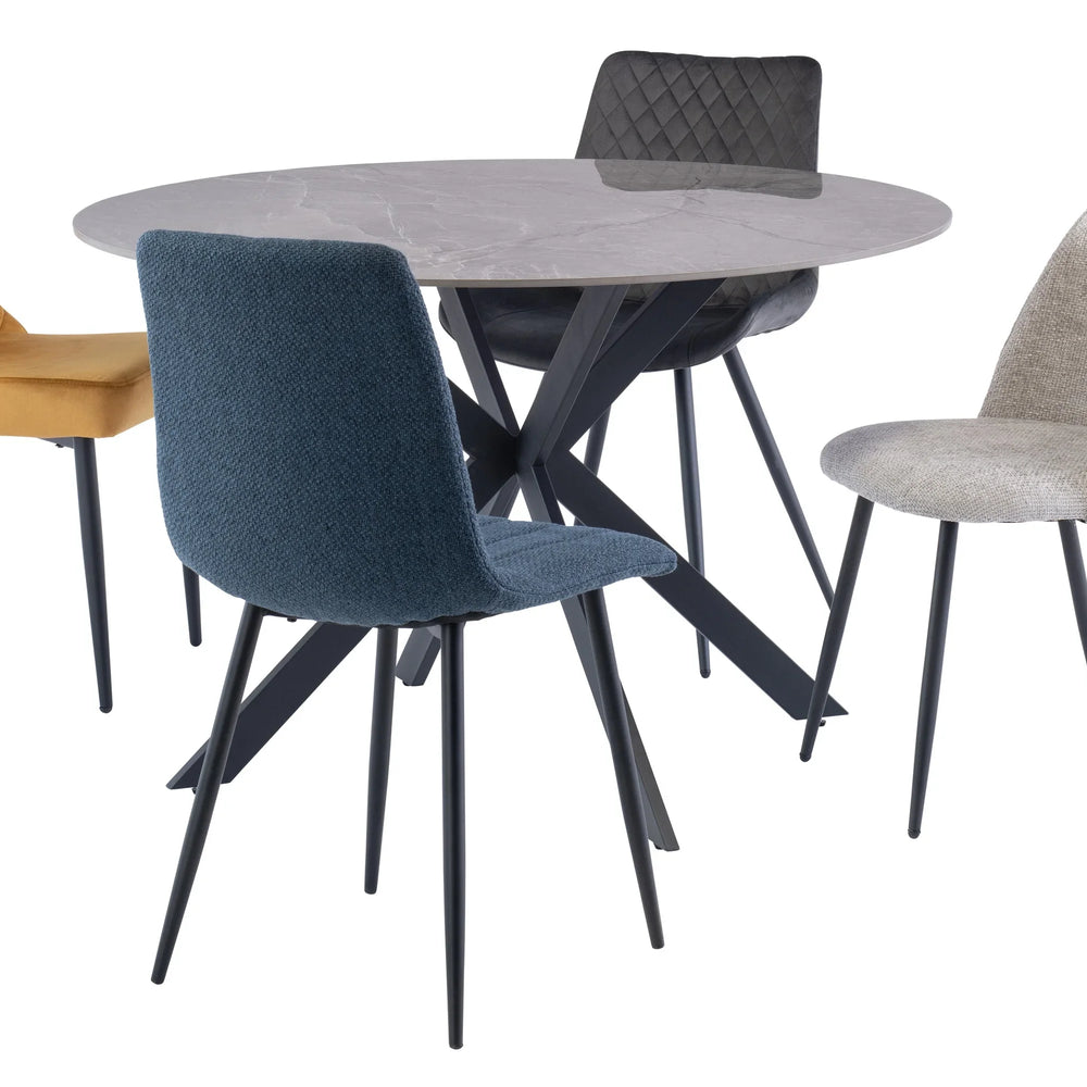 Stylish 1.2m Grey Round Dining Table with Black Legs