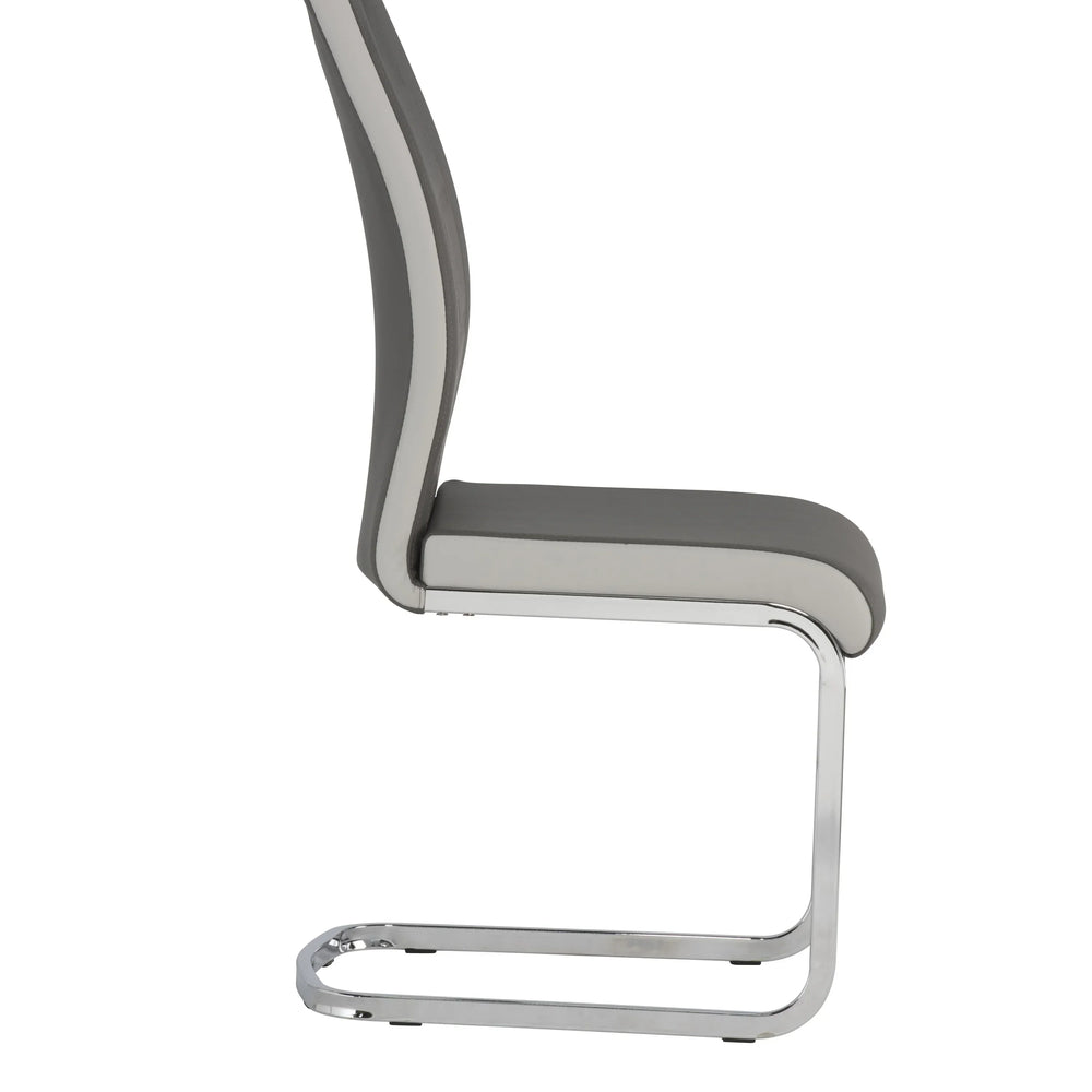 Grey dining chair with chrome cantilever frame side view