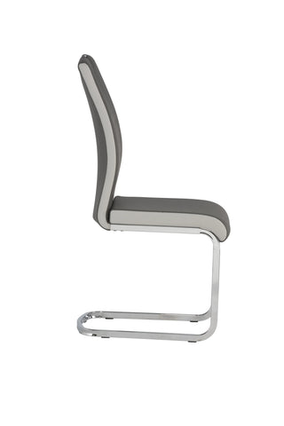 Grey dining chair with chrome cantilever frame side view