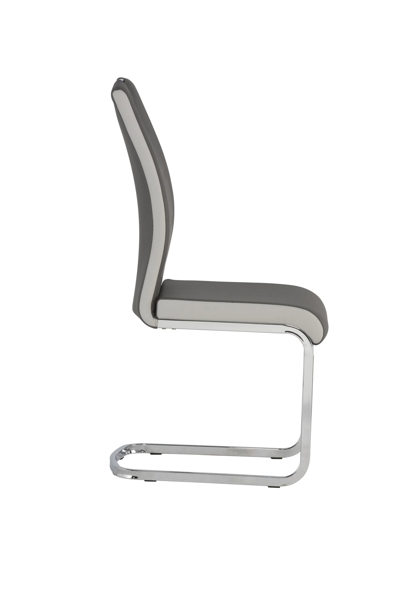 Grey dining chair with chrome cantilever frame side view