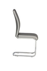 Grey dining chair with chrome cantilever frame side view