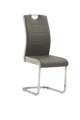 Grey faux leather dining chair with chrome cantilever frame and stitched backrest detail