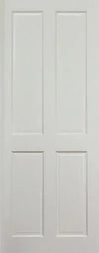 White interior door with four rectangular panels, smooth finish, classic design