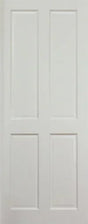 White interior door with four rectangular panels, smooth finish, classic design