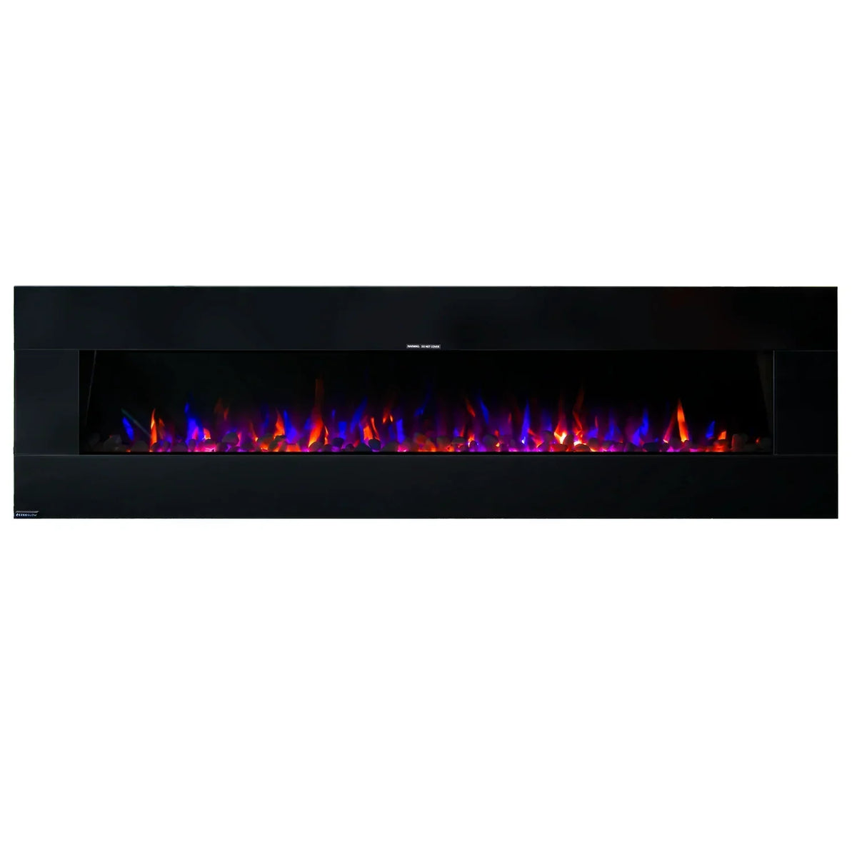 Modern wall mounted electric fire with black frame and vibrant LED multi-color flames