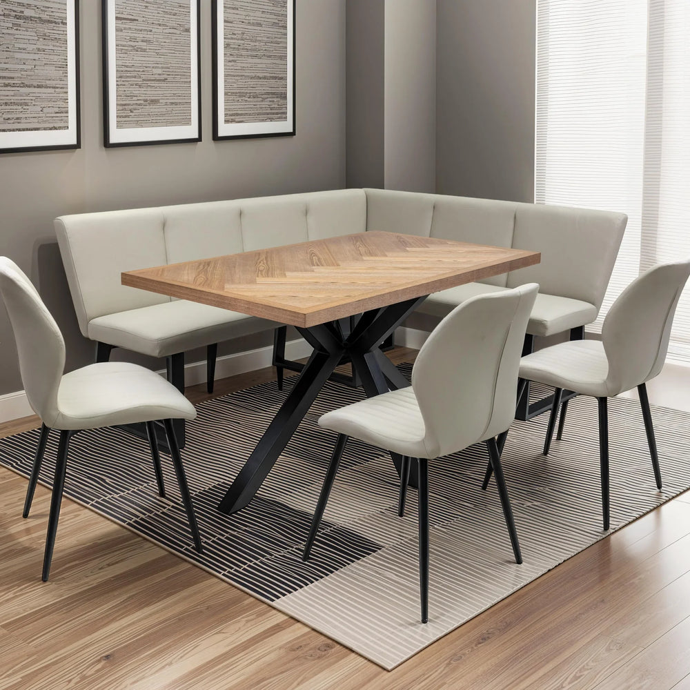 Herringbone Dining Table - 1.4m Medium Ash Veneer with Black Legs